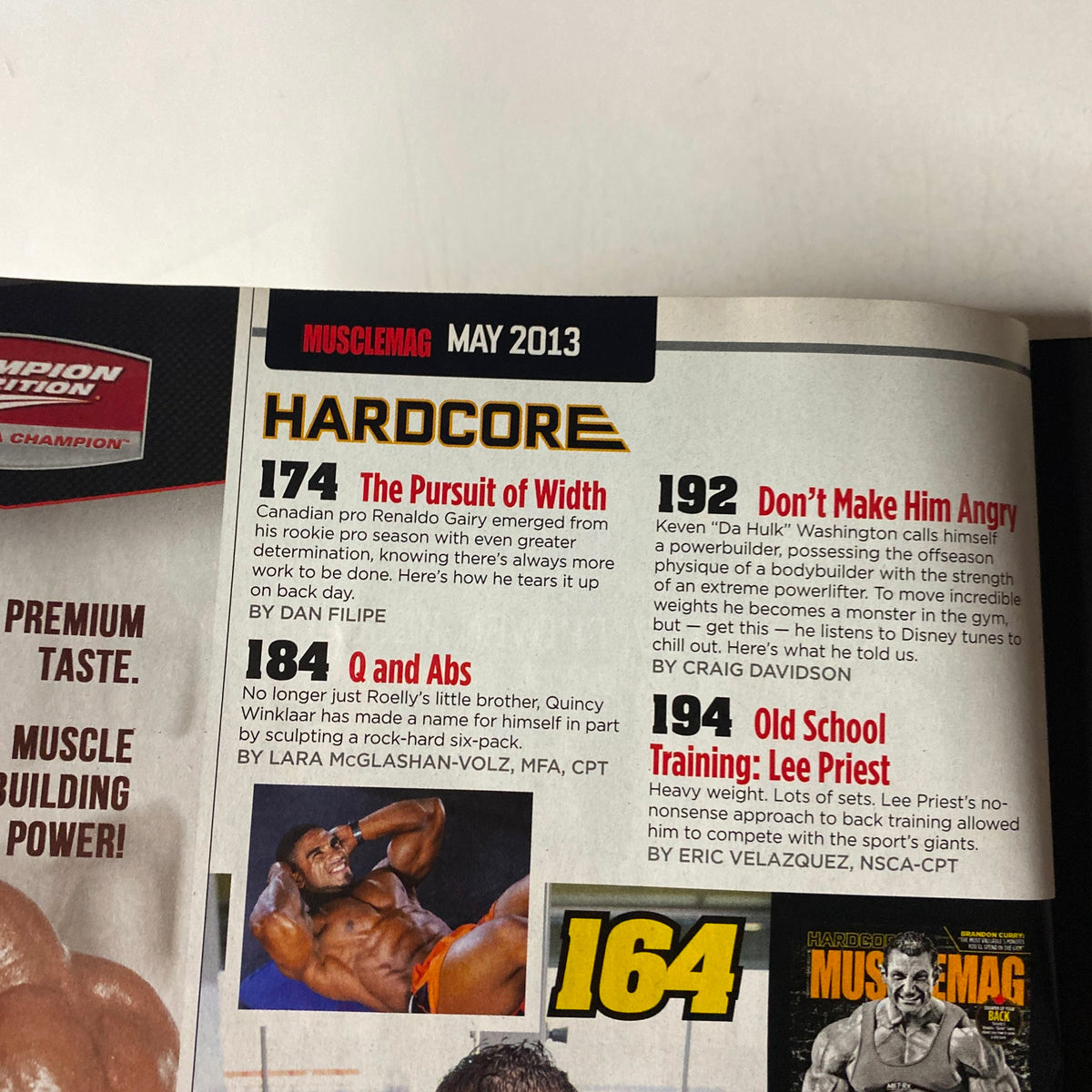 Another interior page from MuscleMag International Magazine May 2013 #372 featuring bodybuilding interviews and training insights.