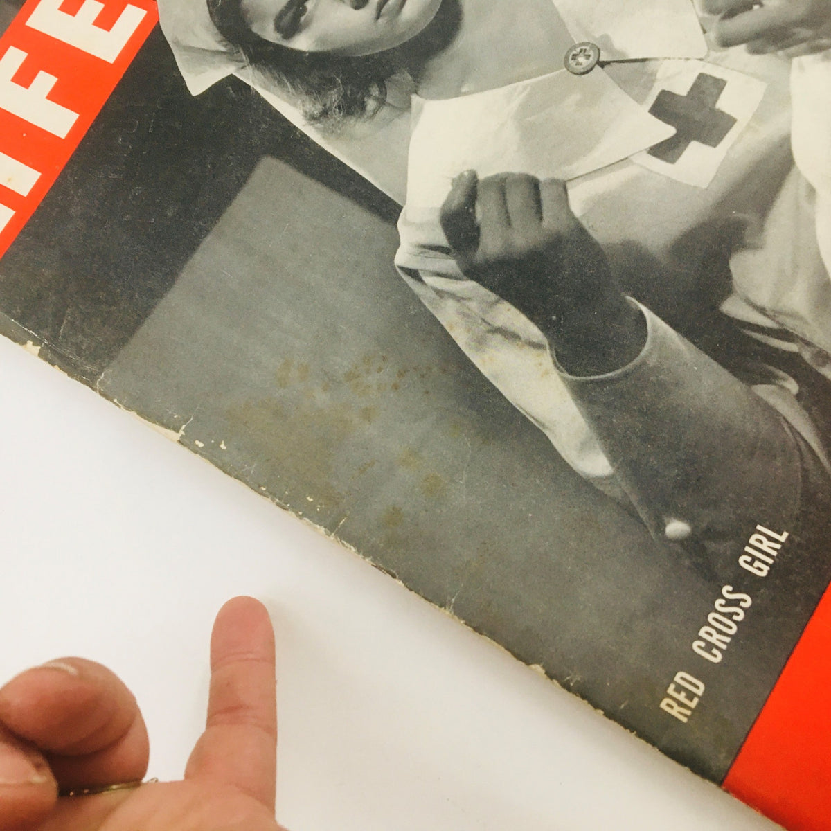 Close-up view of the VTG Life Magazine July 1 1940 cover, highlighting the Red Cross Girl photograph and the title with minor wear indicative of its vintage condition.