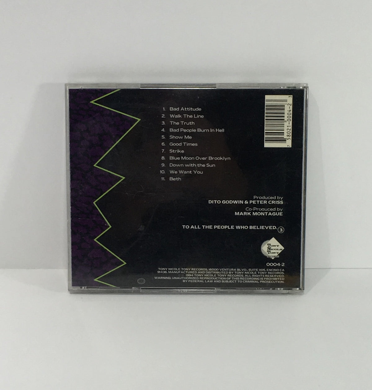 Back cover of Peter Criss: Criss Cat #1 Audio CD featuring track listing and production credits.