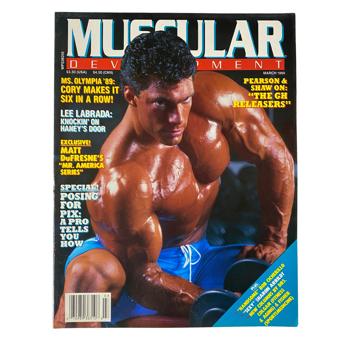 Cover of Muscular Development Magazine March 1990 featuring Bob Cicherillo, showcasing bodybuilding with a centerfold poster, in very good condition.