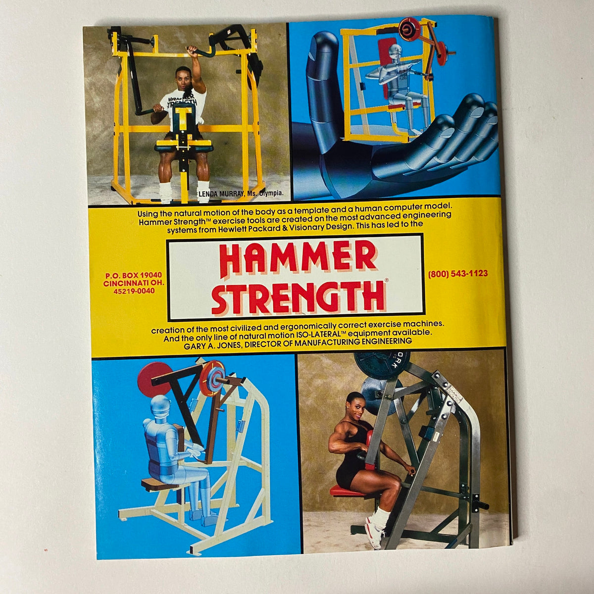 Advertisement for Hammer Strength exercise equipment from Muscular Development Magazine May 1992, highlighting innovative gym machinery designed for optimal training.