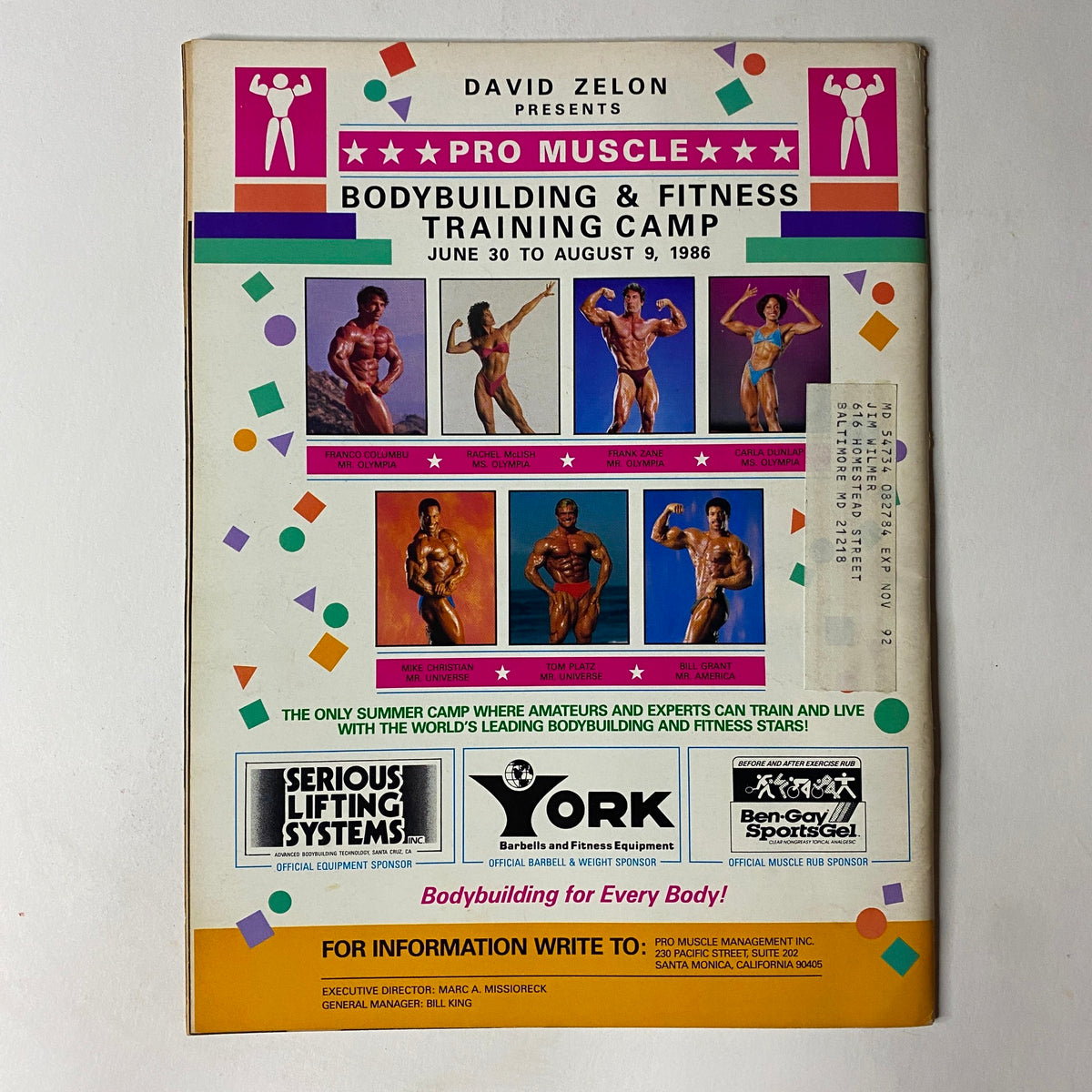 Advertisement for David Zelon's Pro Muscle Bodybuilding & Fitness Training Camp in Muscular Development Magazine March 1986, promoting summer training with top bodybuilding stars.