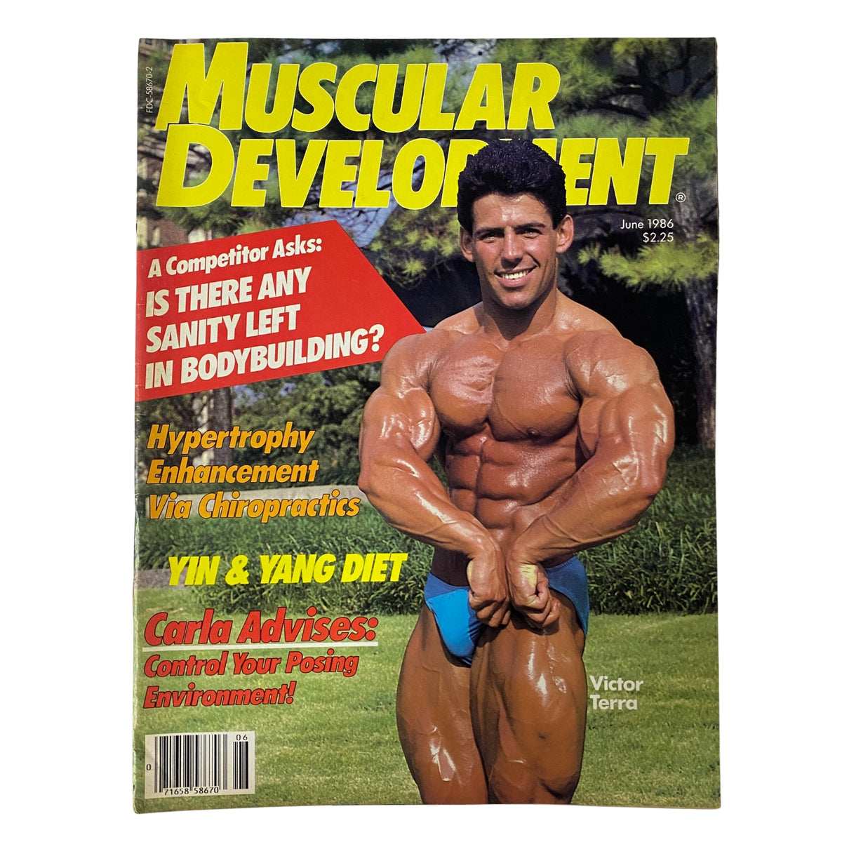 Cover of Muscular Development Magazine June 1986, Vol 23 No. 6 featuring Victor Terra, showcasing bodybuilding tips and nutrition insights.