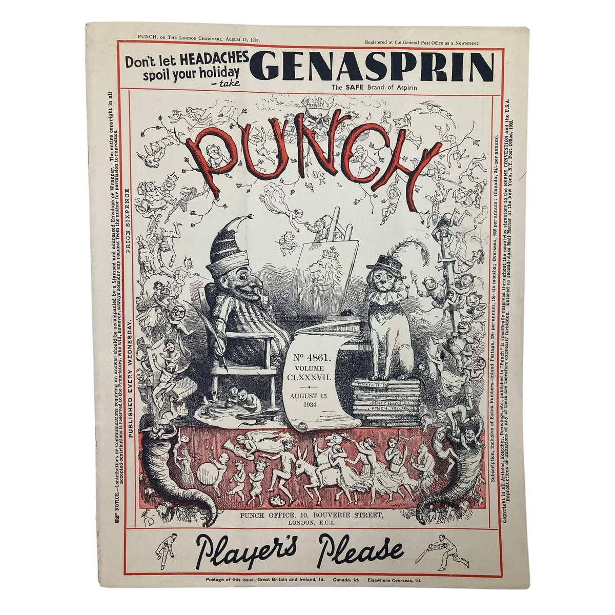 Lot of 6 Punch Magazines – July & August 1934 – Pre-WWII Cartoon & Humor