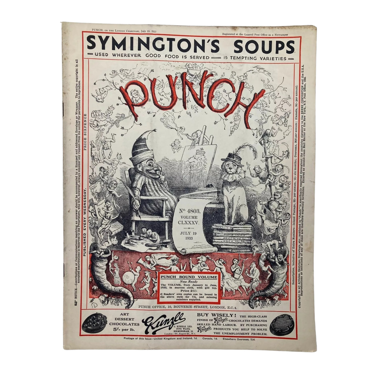 Lot of 5 Punch Magazines – June, July, August 1933 – Pre-WWII Cartoons & Satire