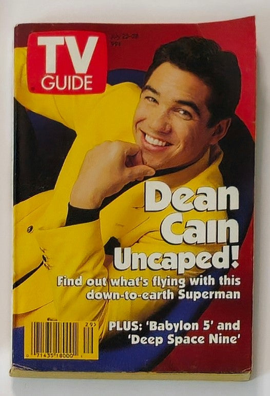 Cover of TV Guide Magazine July 22, 1995 featuring Dean Cain in a yellow jacket with the headline 'Dean Cain Uncaped!' showcasing a vintage collectible for fans and collectors.