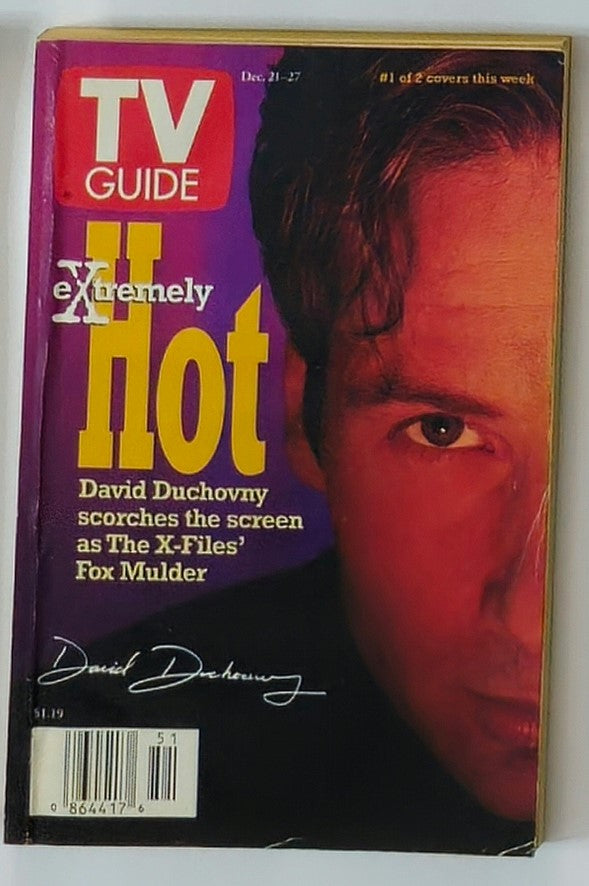 TV Guide Magazine December 21 1996 featuring David Duchovny on the cover, highlighting his role as Fox Mulder in The X-Files, showcasing vintage magazine aesthetics and collectible value.
