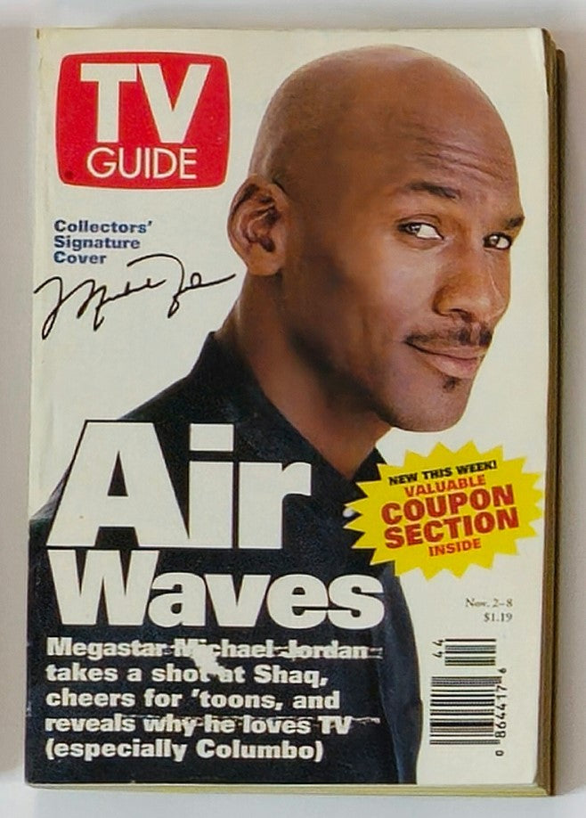 Cover of TV Guide Magazine from November 2, 1997, featuring legendary basketball player Michael Jordan, highlighted as a collector's signature cover with the title 'Air Waves' and insights on his love for TV.