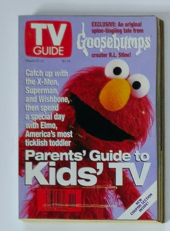 TV Guide Magazine March 15 1997 featuring Goosebumps and Elmo, showcasing a vibrant cover with Elmo and text highlighting a guide to children's television.