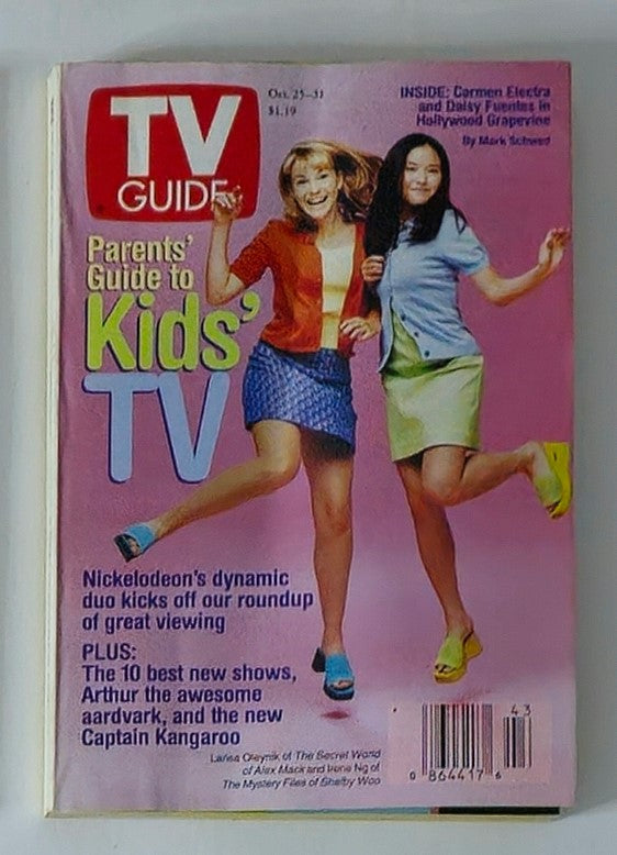 TV Guide Magazine cover from October 25, 1997, featuring Larisa Oleynik, highlighting the Parents' Guide to Kids' TV with a focus on popular television shows for children during the late '90s.