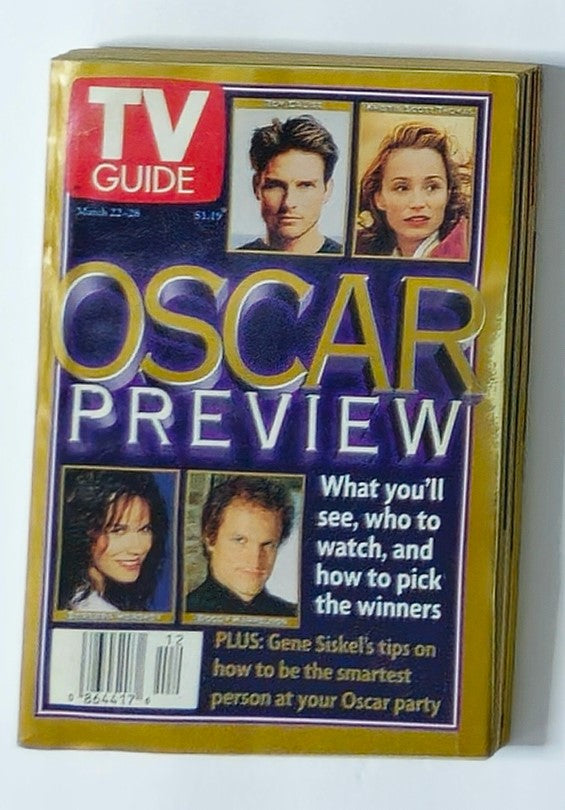 TV Guide Magazine from March 22, 1997 featuring Woody Harrelson on the cover, showcasing Oscar Preview highlights and tips, a collectible vintage item ideal for fans of television history.