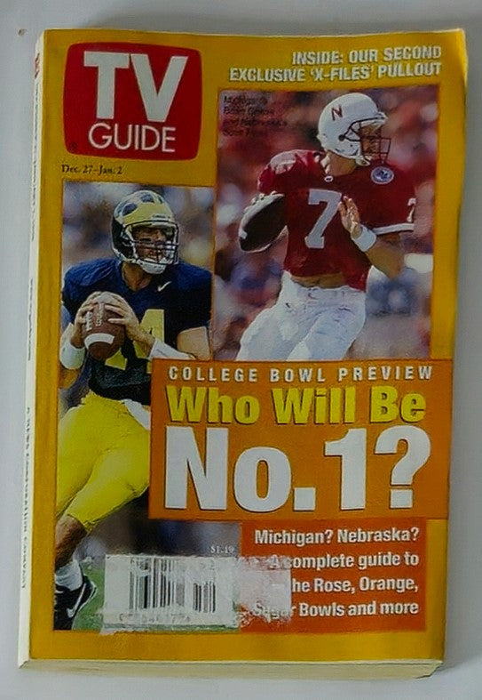 TV Guide Magazine with cover date December 27, 1998, featuring quarterbacks Brian Griese and an unnamed player in college football jerseys. The issue highlights a College Bowl Preview and addresses the question 'Who Will Be No. 1?' with coverage details for upcoming bowl games.