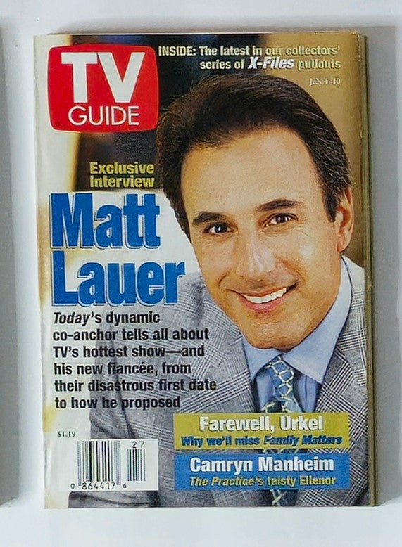 TV Guide Magazine July 4 1998 featuring an exclusive interview with Matt Lauer on the cover, highlighting television trends of the late 90s and nostalgic pop culture.