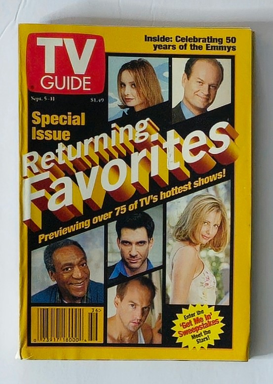 TV Guide Magazine September 5 1998 featuring Bill Cosby on the cover, titled 'Returning Favorites', showcasing popular television shows of the era.