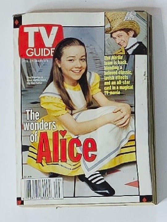 TV Guide Magazine cover dated February 27, 1998, featuring actress Tina Majorino in a yellow dress, highlighted as a nostalgic piece showcasing her role in television history.