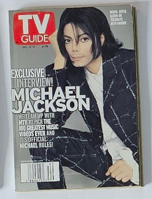Cover of TV Guide Magazine dated December 4, 1998 featuring Michael Jackson, showcasing an exclusive interview and highlighting his influence on music videos.
