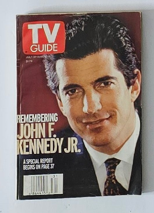 TV Guide Magazine cover from July 31, 1999, featuring John F. Kennedy Jr. It highlights a special report remembering JFK Jr., showcasing his charismatic image.