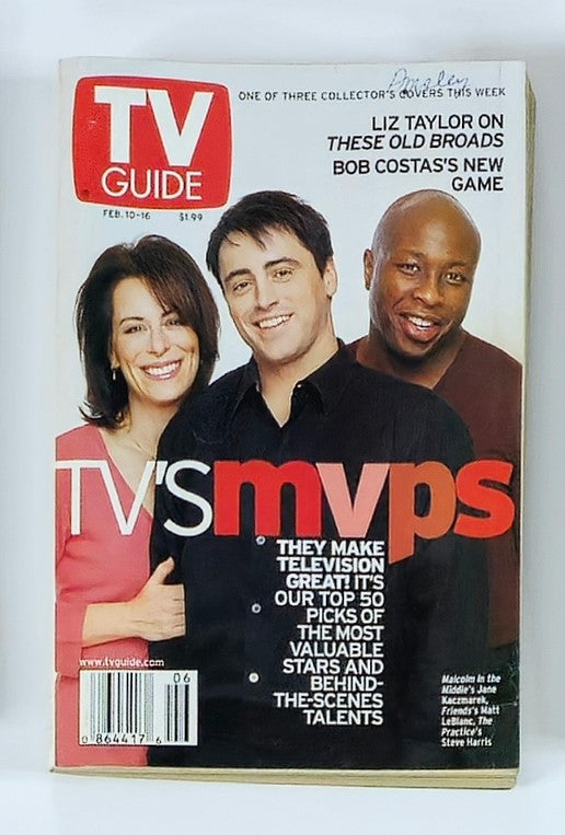 TV Guide Magazine cover dated February 10, 2001, featuring Matt LeBlanc, showcasing the theme 'TV's MVPs' with images of popular television stars.