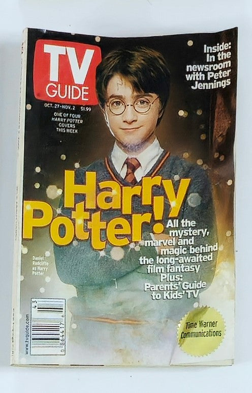 Cover of TV Guide Magazine from October 27, 2001 featuring Daniel Radcliffe as Harry Potter, illustrating the cultural impact of the early 2000s television landscape and highlighting the popularity of the Harry Potter franchise.