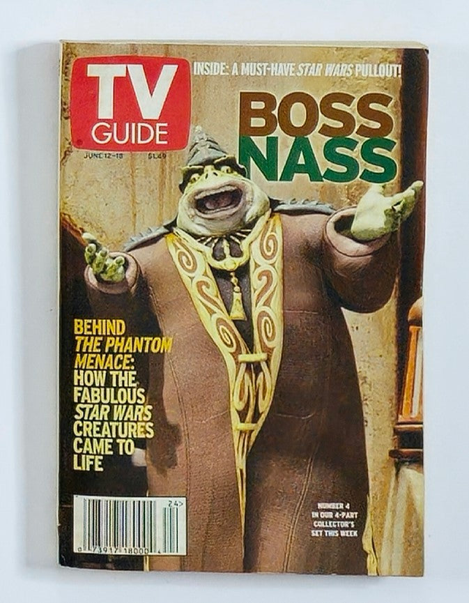 Cover of TV Guide Magazine from June 12, 1999 featuring Boss Nass from Star Wars: The Phantom Menace, showcasing nostalgic television history and collectible magazine details.
