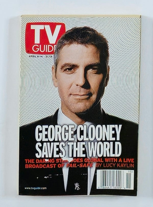 TV Guide Magazine from April 8, 2000 featuring George Clooney on the cover with the headline 'George Clooney Saves the World', a collectible highlighting the iconic actor and television history.