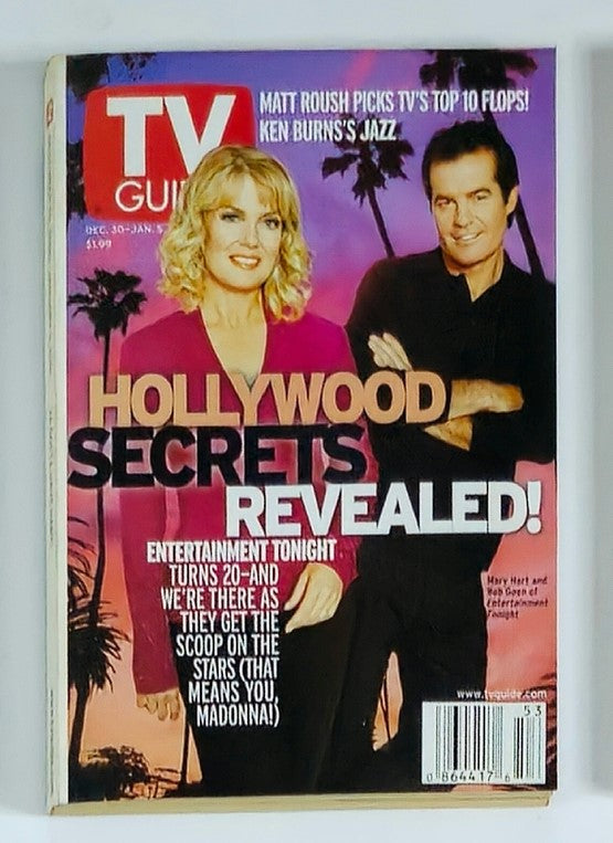 Cover of TV Guide Magazine December 30, 2000 featuring Mary Hart and Bob Goen. The cover highlights 'Hollywood Secrets Revealed!' and insights into entertainment programs of the early 2000s.