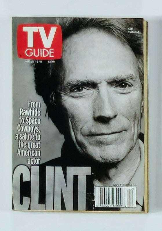 Cover of TV Guide Magazine dated August 5, 2000, featuring Clint Eastwood, highlighting his achievements in film and television.