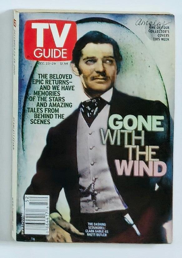 TV Guide Magazine December 23 2000 featuring Clark Gable on the cover, celebrating the vintage era of television with a focus on classic cinema, including references to 'Gone with the Wind'.