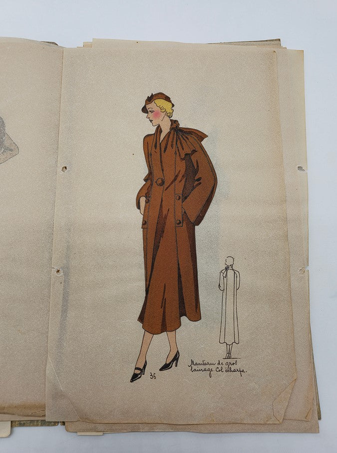 Depiction of a chic brown coat from the Croquis Elegants: Ce Qui Se Portera Hiver 1934 No. 2 Brochure, representing vintage fashion elegance.