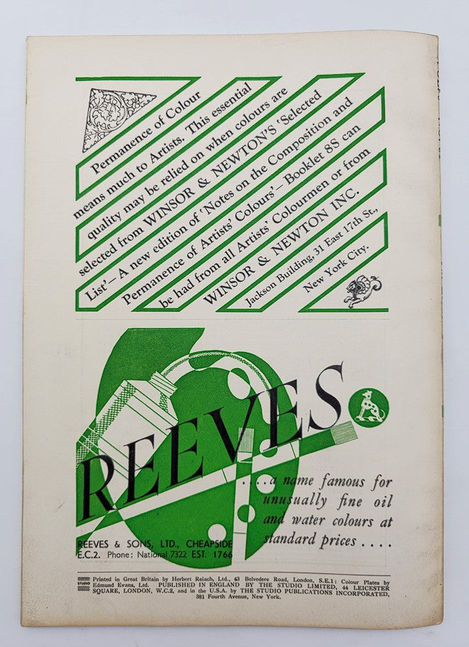 Back cover of VTG The London Studio Magazine October 1933 A Century of Progress displaying an advertisement for Reeves & Sons art materials.