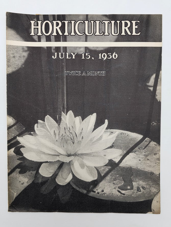 Cover of VTG Horticulture Magazine from July 15, 1936 featuring a stunning water lily design, capturing the essence of vintage botanical art.