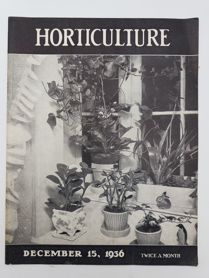 Cover of the VTG Horticulture Magazine dated December 15, 1936, featuring the title 'HORTICULTURE' and showcasing potted plants in a window setting.