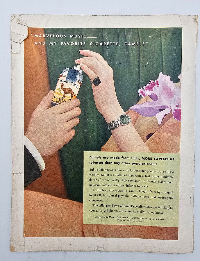 Vintage advertisement from VTG House Beautiful Magazine August 1933 Vol 74 #2 promoting Camel cigarettes, featuring stylish hands and elegant styling typical of the period.
