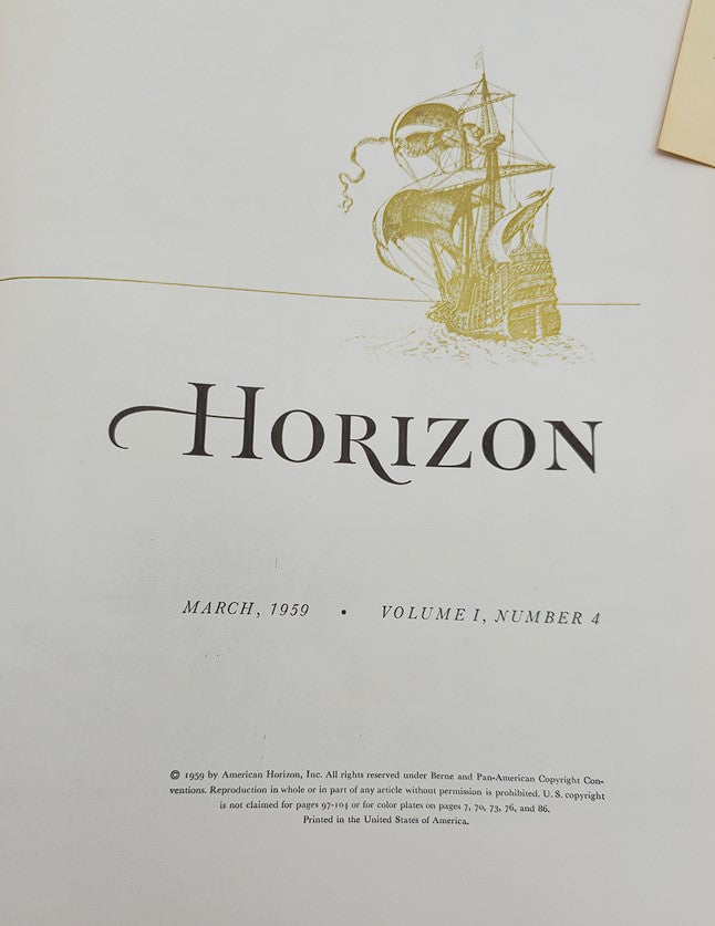 Title page of VTG Horizon Magazine of Art March 1959 Vol 1 #4 Rubble Colors, showcasing the magazine's title and publication details.