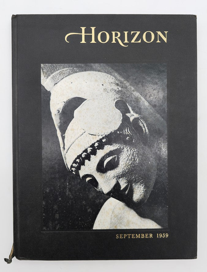 Cover of VTG Horizon Magazine of Art, September 1959, Volume 11, Issue 1 featuring an artistic, vintage design with an ancient sculpture.