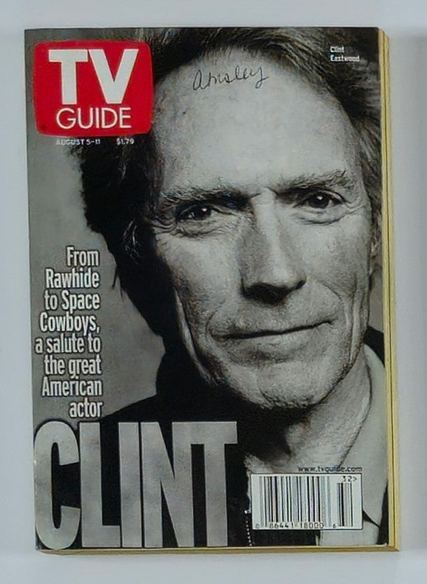 TV Guide Magazine August 5 2000 featuring Clint Eastwood on the cover, showcasing his iconic portrait and providing a glimpse into the golden age of Hollywood.