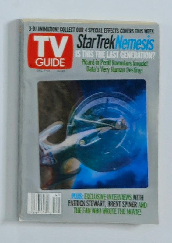 TV Guide Magazine December 7 2002 featuring Star Trek: Nemesis, showcasing the iconic starship Enterprise and promotional text about exclusive insights into the film.