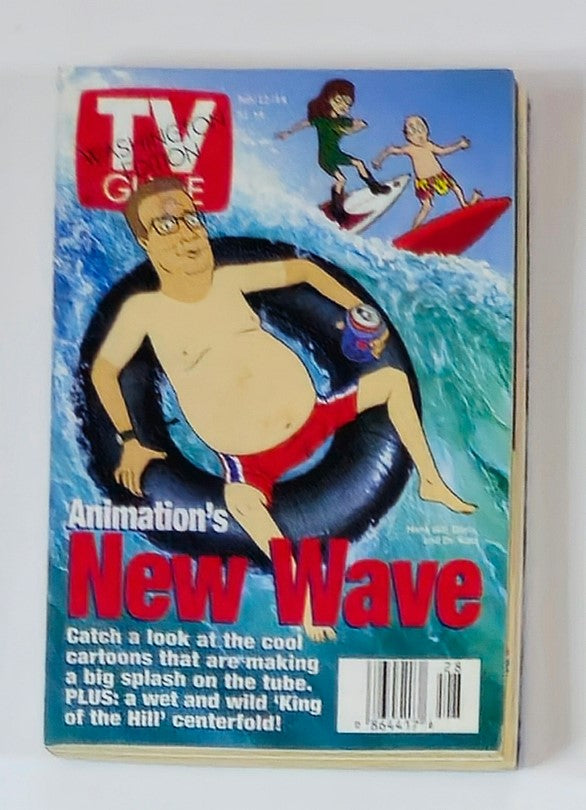 TV Guide Magazine July 12 1997 featuring King of the Hill on the cover, showcasing animated characters enjoying water activities, with a focus on the new wave of animation.