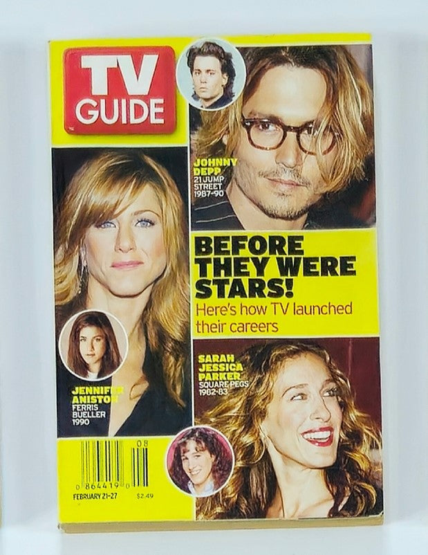 Cover of TV Guide Magazine February 21, 2004 featuring Johnny Depp, highlighting the theme 'Before They Were Stars!' with images of other celebrities.