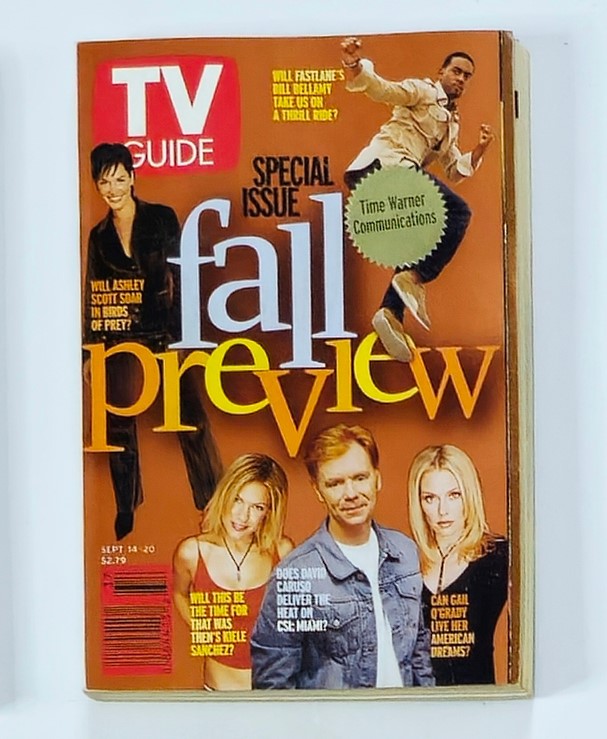 Cover of TV Guide Magazine dated September 14, 2002, featuring actress Ashley Scott on the front for the fall preview issue with a vibrant design.