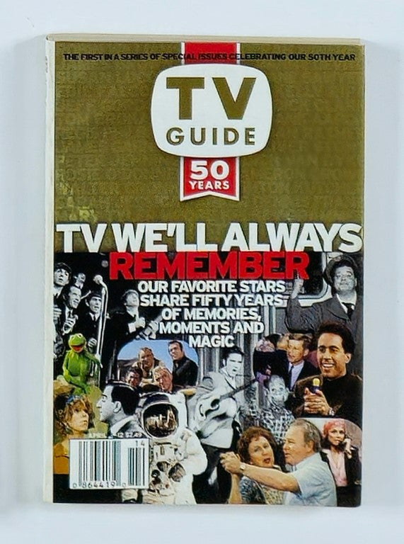 Cover of TV Guide Magazine from April 6, 2002, commemorating 50 years of television with the title "TV We'll Always Remember" featuring various nostalgic television characters and stars.