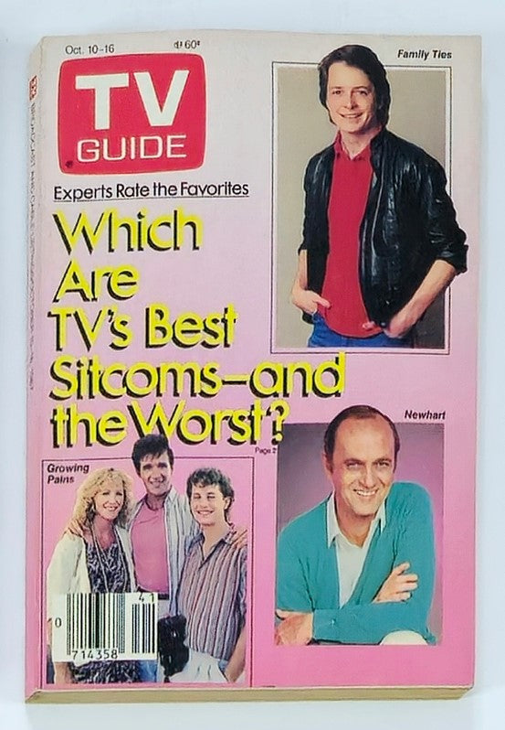 Front cover of TV Guide Magazine October 10, 1987, featuring a colorful design with the headline 'Which Are TV's Best Sitcoms - and the Worst?' Images of popular sitcom stars from the late 80s, highlighting TV's iconic shows from that era.