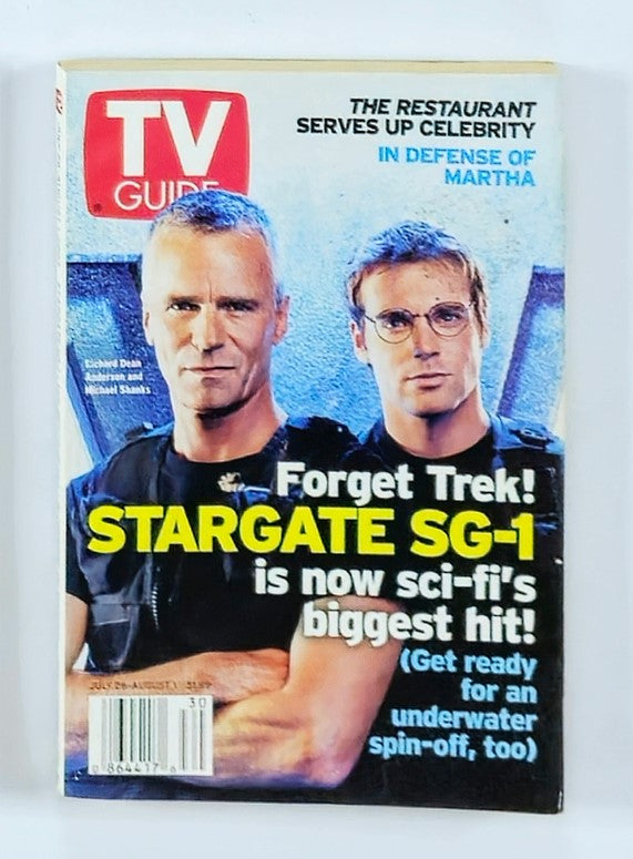 TV Guide Magazine dated July 26, 2003 featuring Richard Dean Anderson on the cover, highlighting Stargate SG-1 and its cultural impact in sci-fi television.
