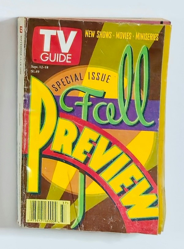 Cover of TV Guide Magazine September 12 1991 Fall Preview NY Metro Edition showcasing vibrant colors and retro design, highlighting new shows, movies, and miniseries.