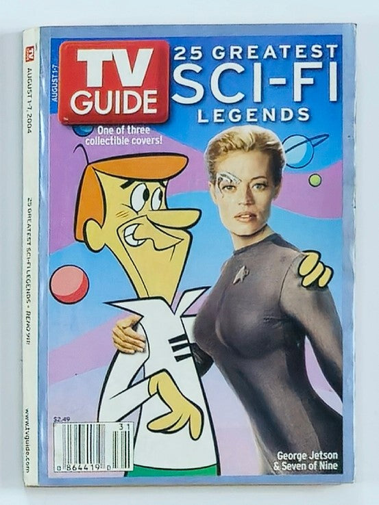 Cover of TV Guide Magazine, August 1, 2004 featuring George Jetson along with Seven of Nine, showcasing iconic characters from sci-fi television.