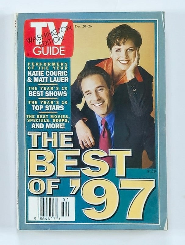Cover of TV Guide Magazine December 20, 1997 featuring Katie Couric and Matt Lauer, highlighting 'The Best of ’97' in Washington Edition.