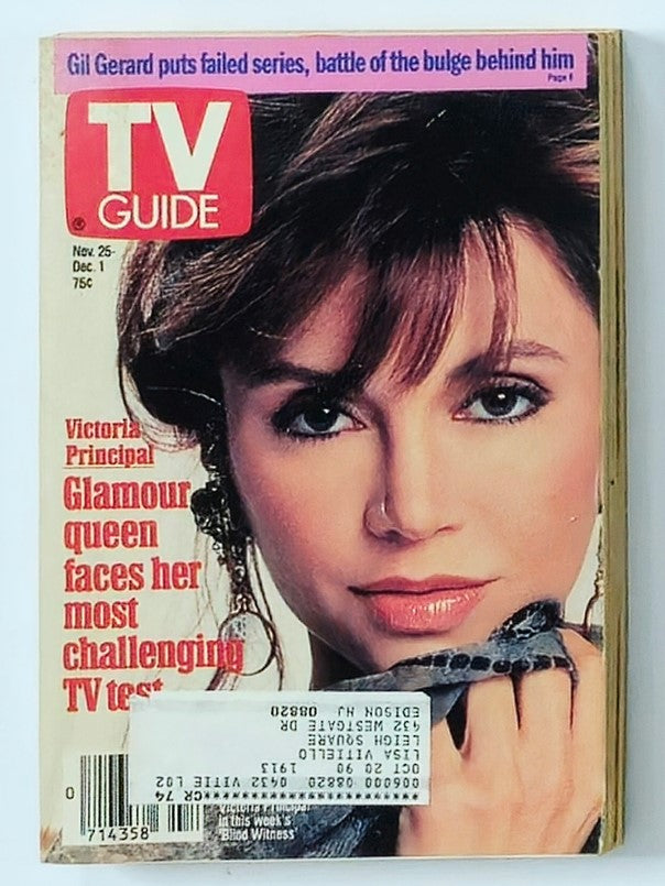 Cover of TV Guide Magazine from November 25, 1989 featuring Victoria Principal, highlighting her as the cover star and discussing her most challenging TV test.