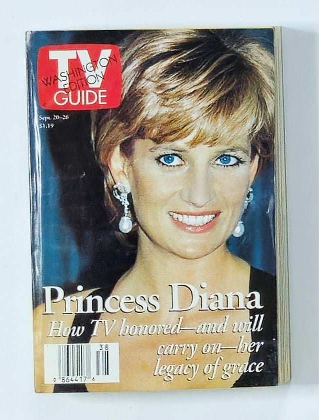 TV Guide Magazine featuring Princess Diana on the cover, Washington Edition, September 20, 1997. This vintage magazine captures a moment in history with insights into Princess Diana's legacy and media influence.