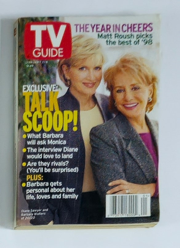 TV Guide Magazine cover dated January 2, 1999, featuring Diane Sawyer and Barbara Walters, highlighting exclusive talk scoop and the year's best in television. A collectible item for fans of media history.
