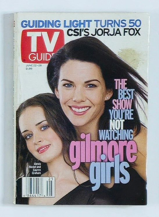 Cover of TV Guide Magazine from June 22, 2002, featuring Alexis Bledel and Lauren Rochester, highlighting the show's popularity with the tagline 'The Best Show You're Not Watching: Gilmore Girls.'